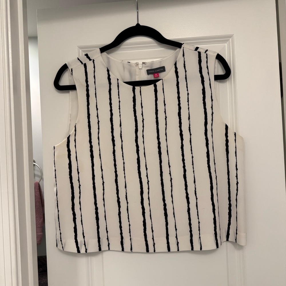 Vince Camuto Black and White Striped Tank Top, Size Medium